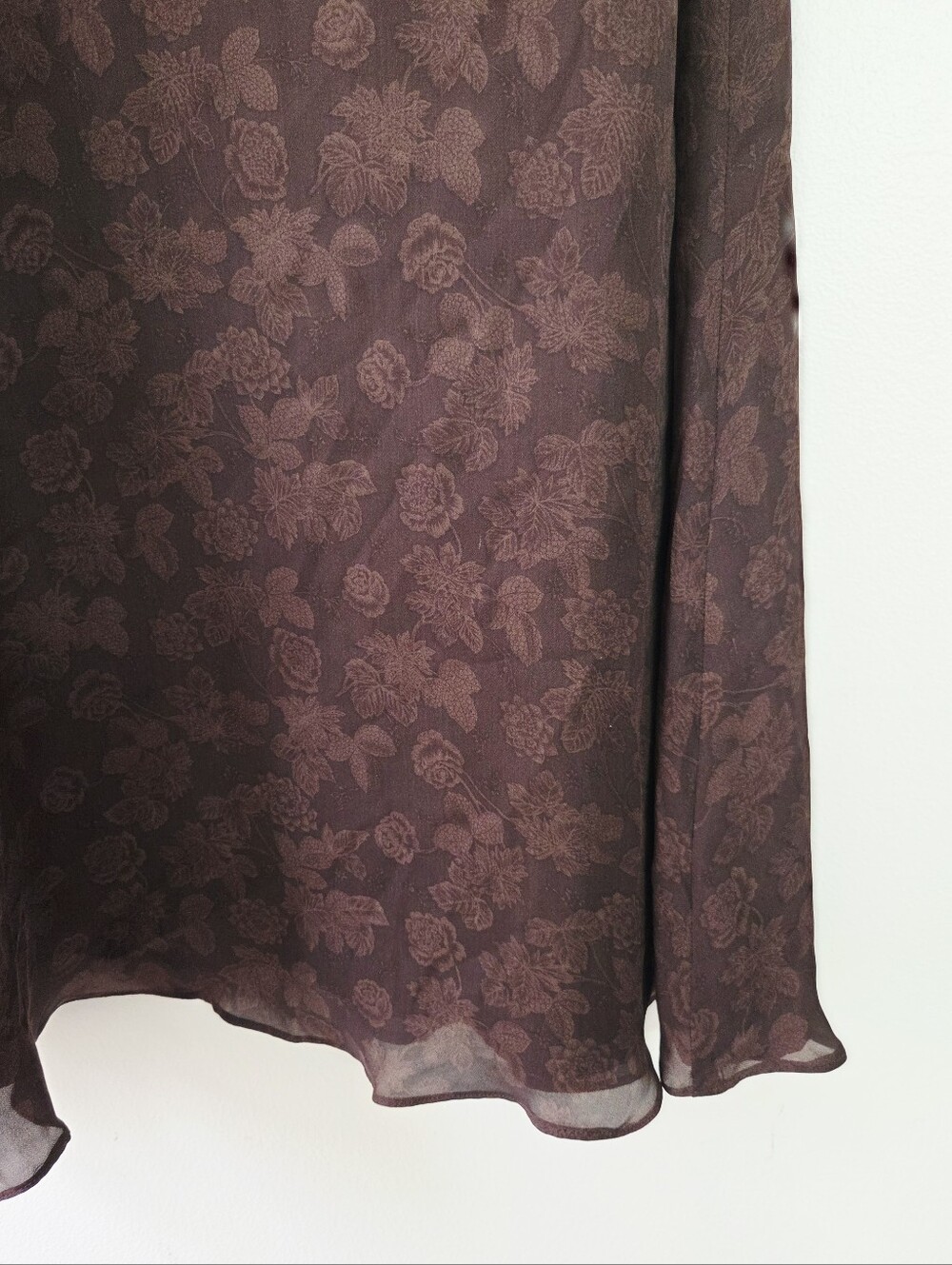 Lauren Ralph Lauren Chocolate Brown Fall Leaves Silk Printed Midi Bias Cut Skirt - Picture 2 of 4
